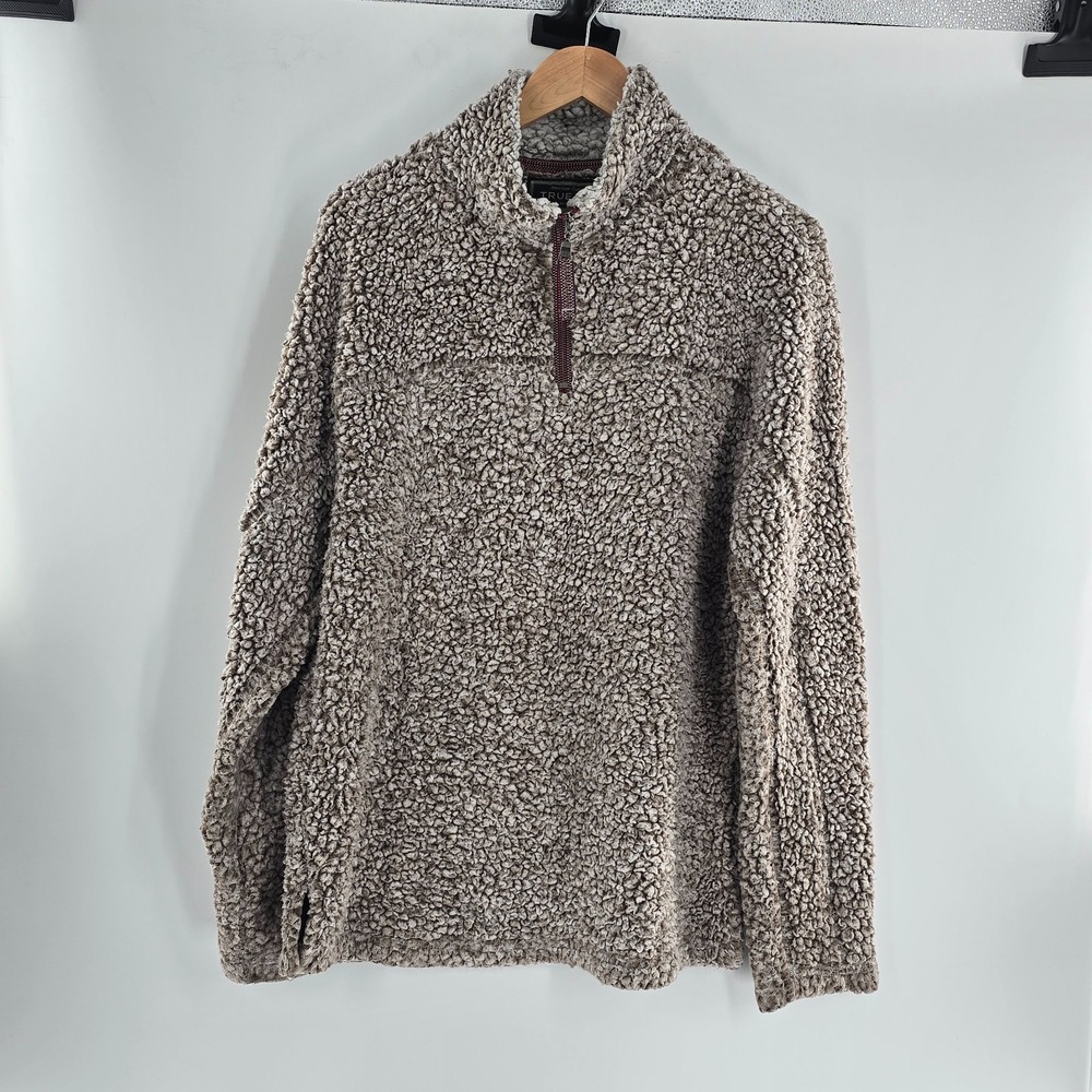 True Grit Pullover Mens Med Brown Fleece Teddy Quarter Zip Sherpa Jacket Soft